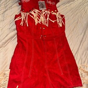 Red Fringe Dress with Stud Accents